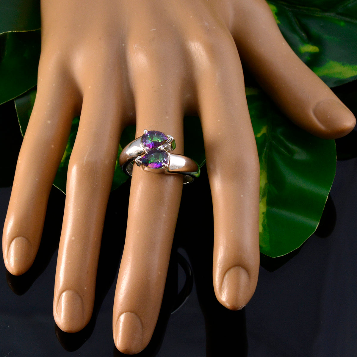 Mystic Quartz Toi et Moi Egyptian 925 Silver multicolor Gemstone Eye catching Contemporary Ring Jewelry