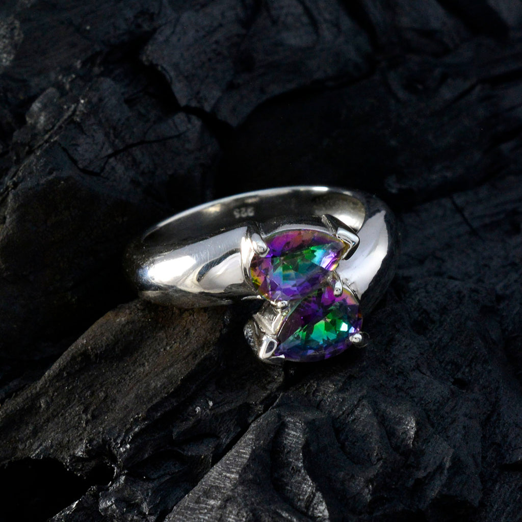 Mystic Quartz Toi et Moi Egyptian 925 Silver multicolor Gemstone Eye catching Contemporary Ring Jewelry