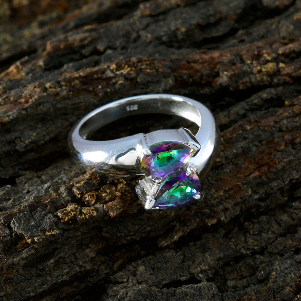 Mystic Quartz Toi et Moi Egyptian 925 Silver multicolor Gemstone Eye catching Contemporary Ring Jewelry