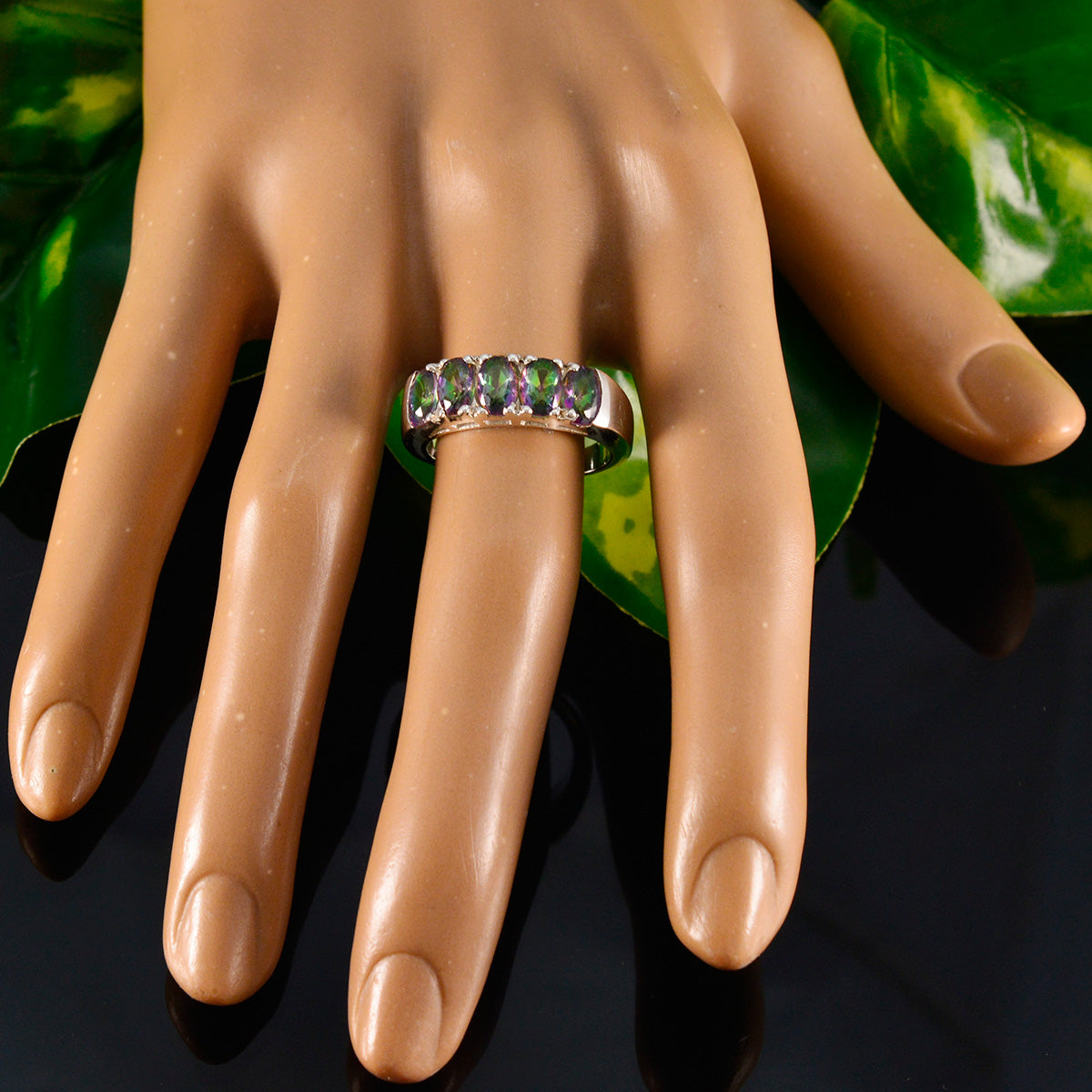 Mystic Quartz Penta Egyptian Sterling Silver multicolor Gemstone Classic Fairytale Band Jewellery