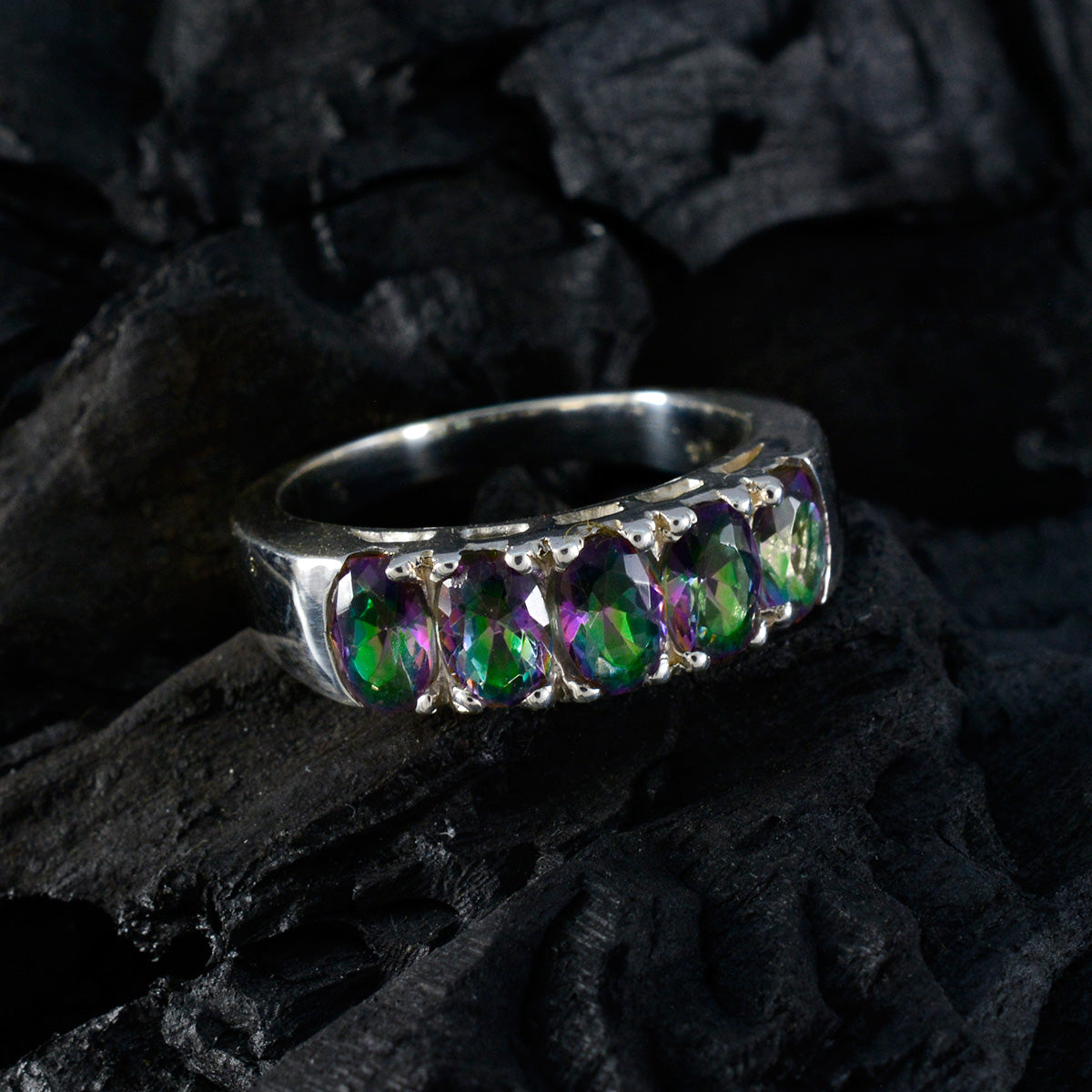 Mystic Quartz Penta Egyptian Sterling Silver multicolor Gemstone Classic Fairytale Band Jewellery