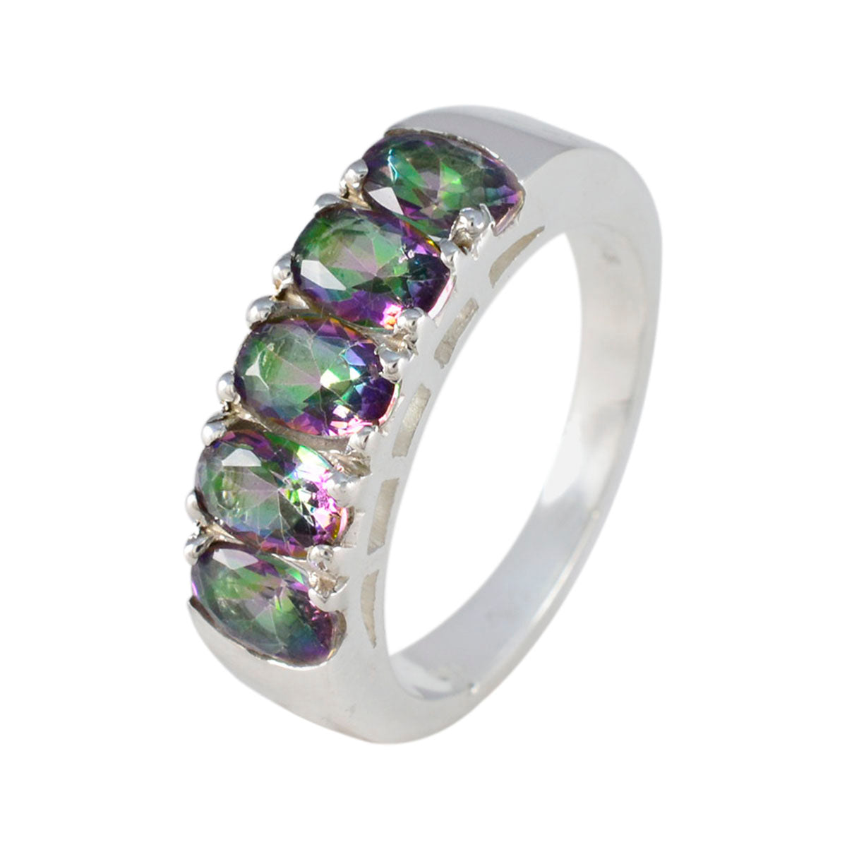 Mystic Quartz Penta Egyptian Sterling Silver multicolor Gemstone Classic Fairytale Band Jewellery