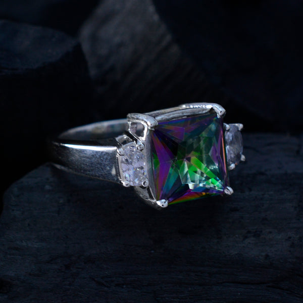 Mystic Quartz Trilogy French 925 Silver multicolor Gemstones Mid weight Graceful Ring Jewelry
