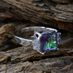 Mystic Quartz Trilogy French 925 Silver multicolor Gemstones Mid weight Graceful Ring Jewelry