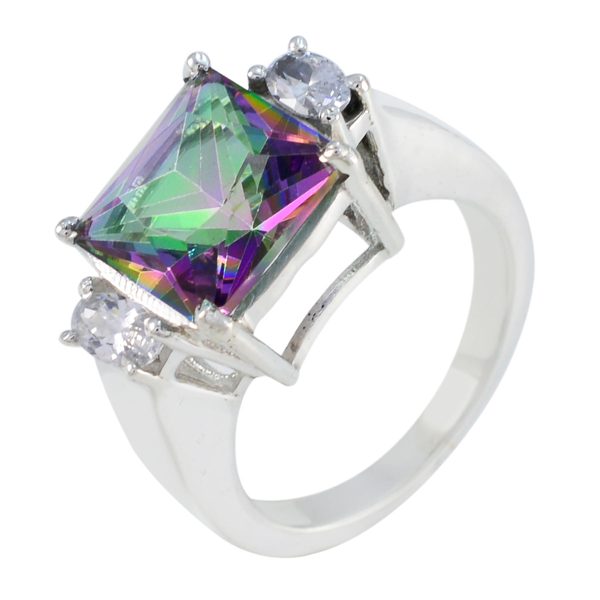 Mystic Quartz Trilogy French 925 Silver multicolor Gemstones Mid weight Graceful Ring Jewelry Image principale du produit
