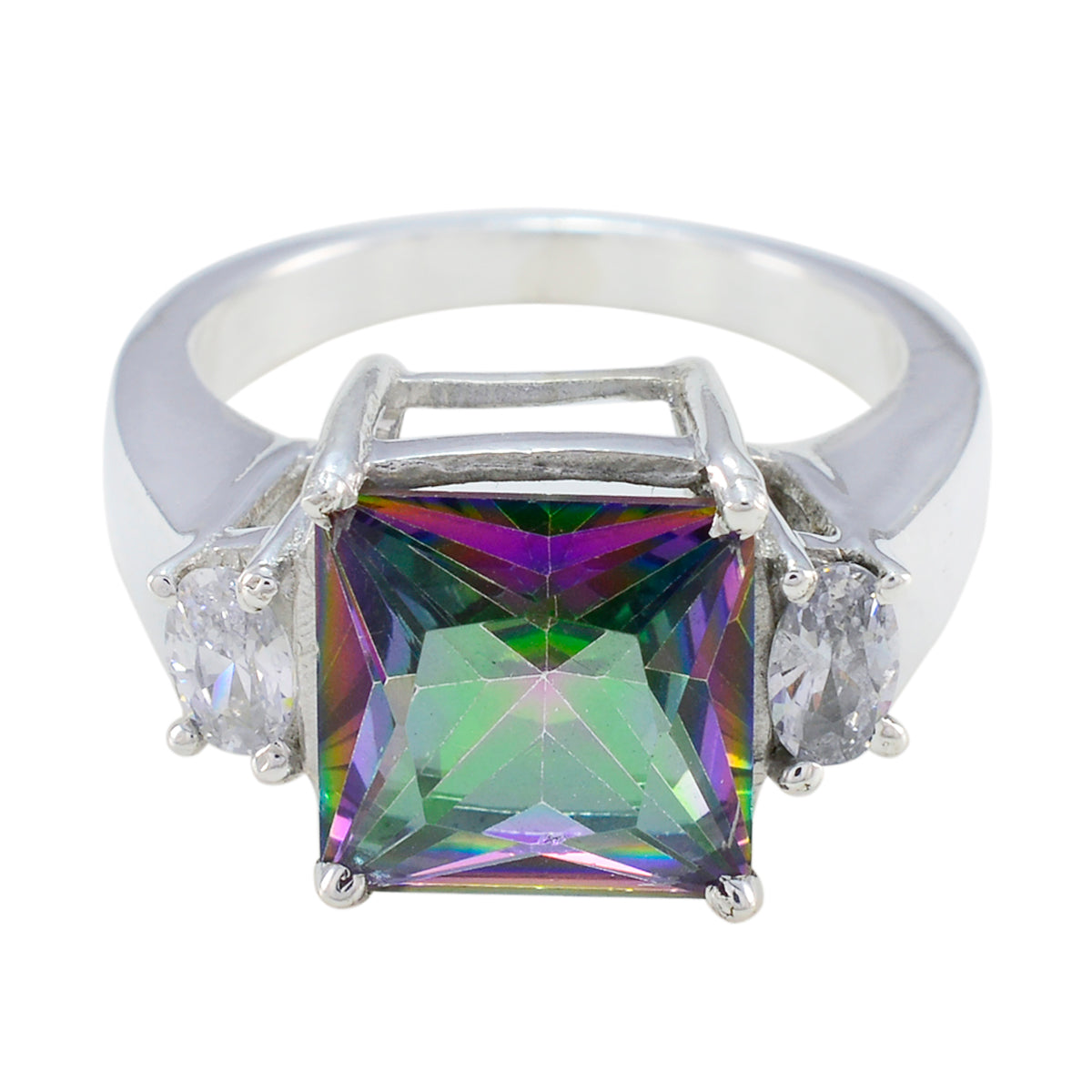 Bague élégante en argent 925 avec pierres précieuses multicolores et quartz mystique, poids moyen Image secondaire du produit