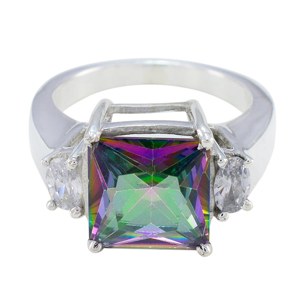 Mystic Quartz Trilogy French 925 Silver multicolor Gemstones Mid weight Graceful Ring Jewelry