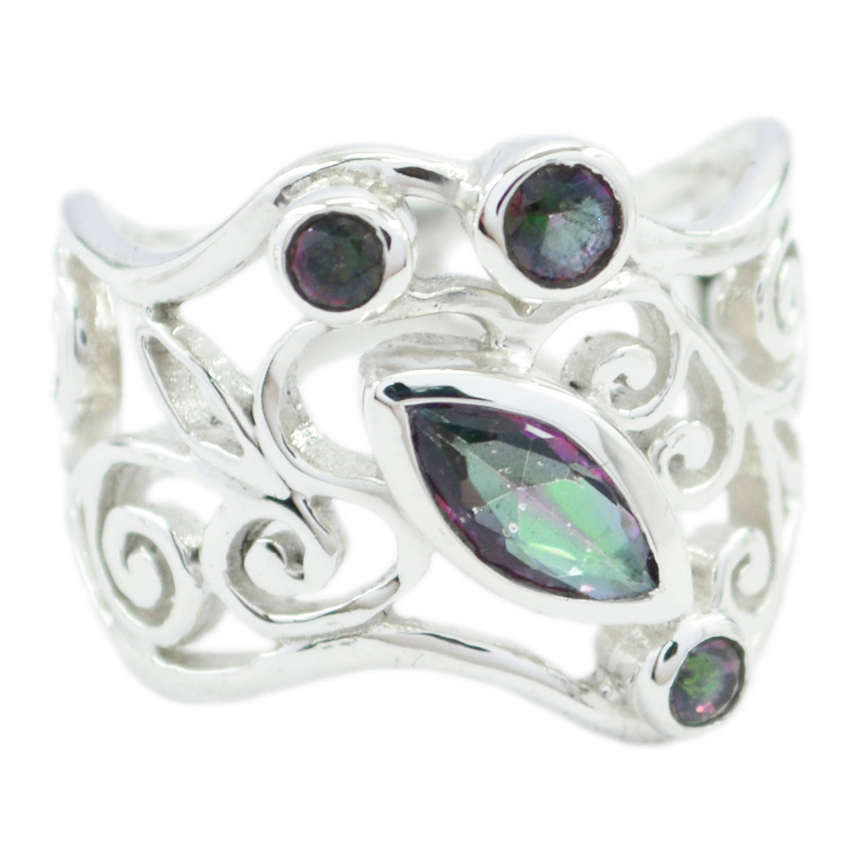 Mystic Quartz Viertel Australischer 92,5 Silber Multicolor Edelsteine Essential Filigran Ring Schmuck