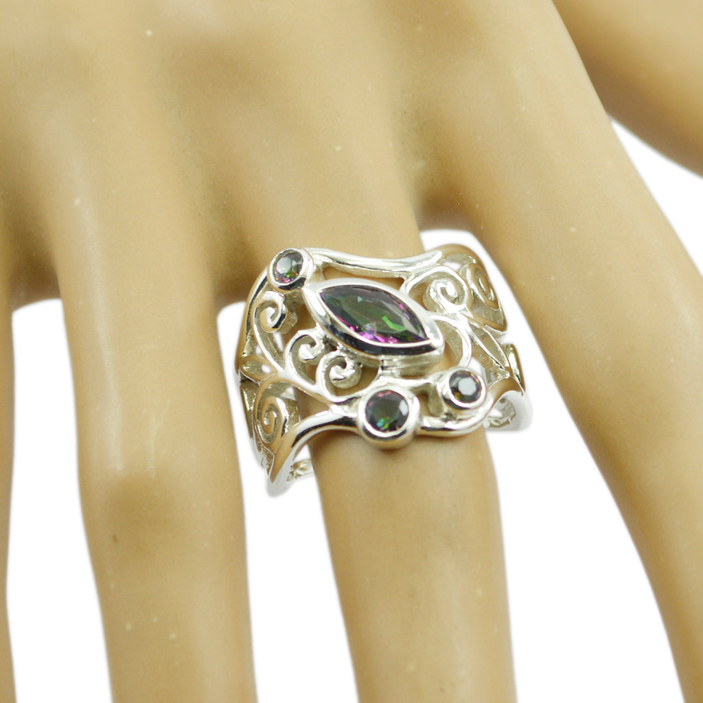 Mystic Quartz quarter Australian 92.5 Silver multicolor Gems Essential  Filigree Ring Jewellery