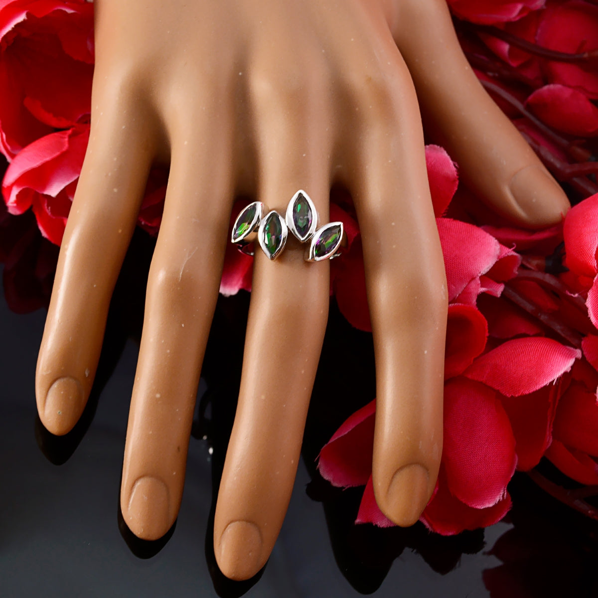 Mystic Quartz quarter African 925 Sterling Silver multicolor Gemstone Featherlight Glamorous Ring Jewellery