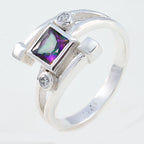 Mystic Quartz Halo Egyptian Silver multicolor Gems Featherlight Feminine Ring Jewelry