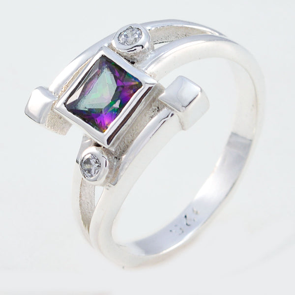 Mystic Quartz Halo Egyptian Silver multicolor Gems Featherlight Feminine Ring Jewelry