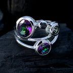 Mystic Quartz quarter Indian 925 Sterling Silver multicolor Gems Minimal Modern Ring Jewellery