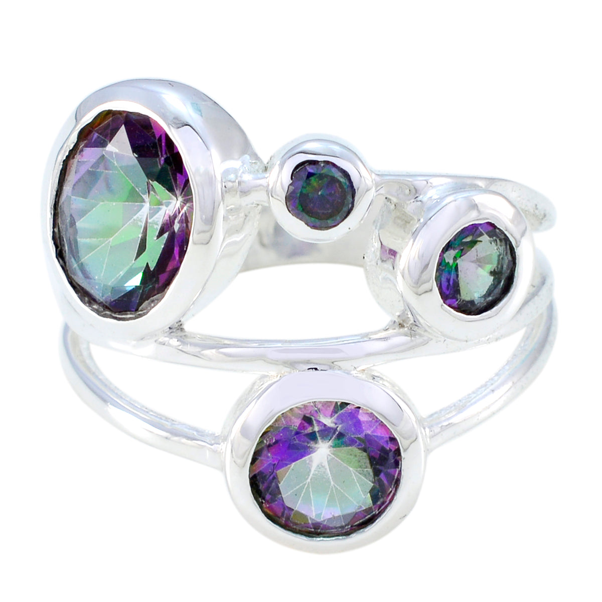 Mystic Quartz quarter Indian 925 Sterling Silver multicolor Gems Minimal Modern Ring Jewellery