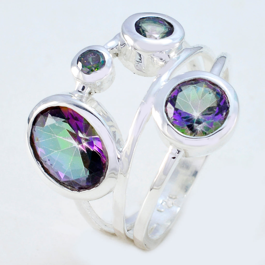 Mystic Quartz quarter Indian 925 Sterling Silver multicolor Gems Minimal Modern Ring Jewellery