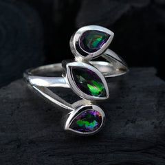 Mystic Quartz Trilogy Russian Sterling Silver multicolor Gemstone Mid weight Signet Ring Jewelry