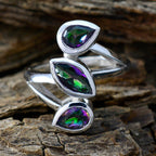 Mystic Quartz Trilogy Russian Sterling Silver multicolor Gemstone Mid weight Signet Ring Jewelry