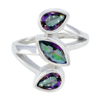 Mystic Quartz Trilogy Russian Sterling Silver multicolor Gemstone Mid weight Signet Ring Jewelry
