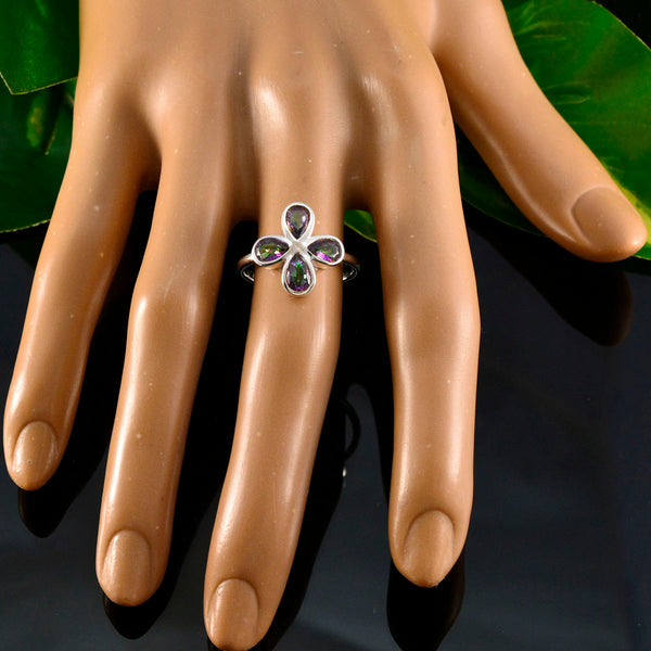 Mystic Quartz quarter Korean 925 Sterling Silver multicolor Gemstones Dainty Floral Ring Jewellery