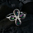 Mystic Quartz quarter Korean 925 Sterling Silver multicolor Gemstones Dainty Floral Ring Jewellery