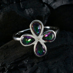 Mystic Quartz quarter Korean 925 Sterling Silver multicolor Gemstones Dainty Floral Ring Jewellery