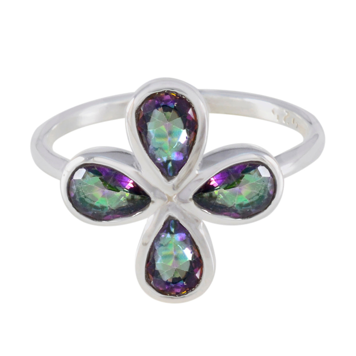 Mystic Quartz quarter Korean 925 Sterling Silver multicolor Gemstones Dainty Floral Ring Jewellery