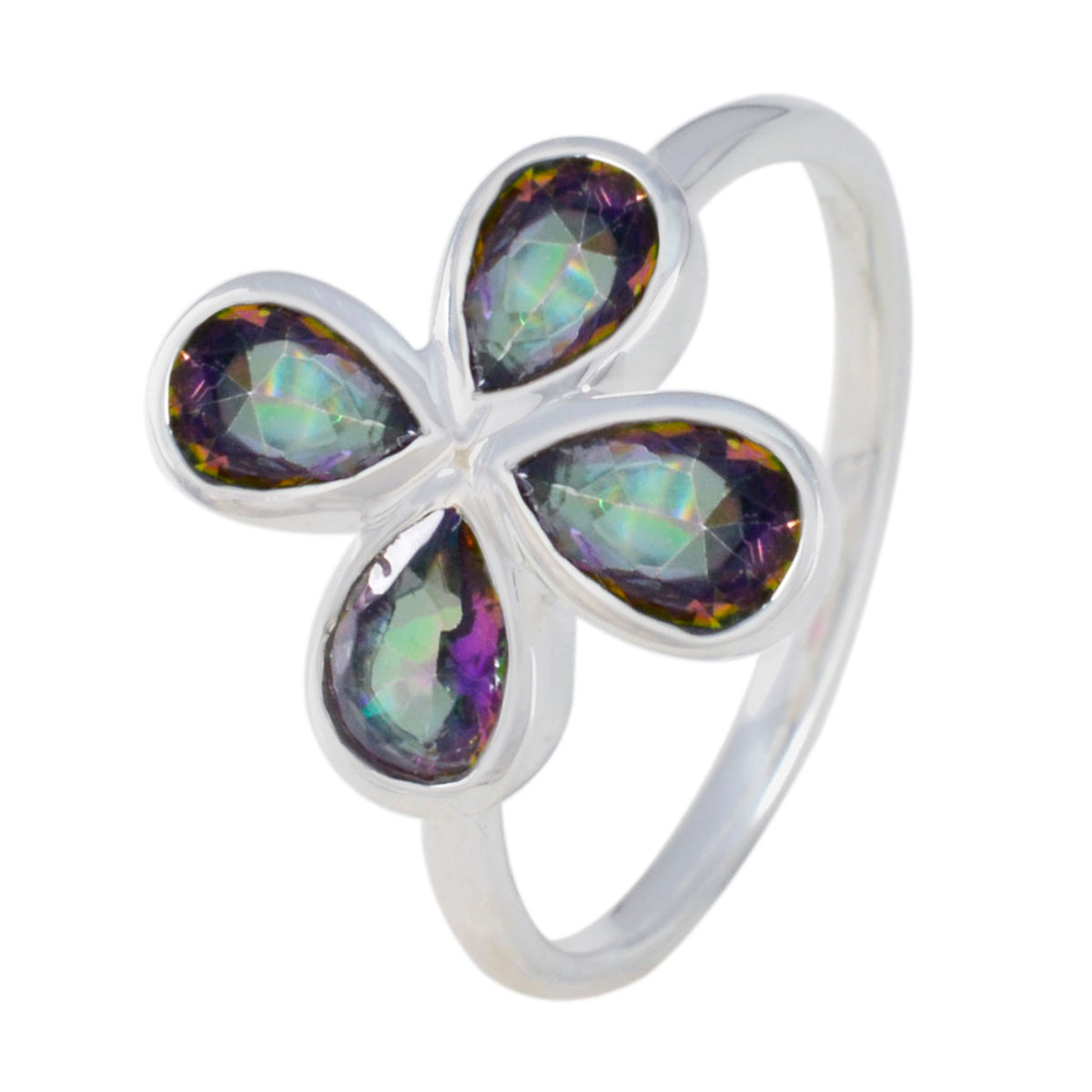 Mystic Quartz quarter Korean 925 Sterling Silver multicolor Gemstones Dainty Floral Ring Jewellery