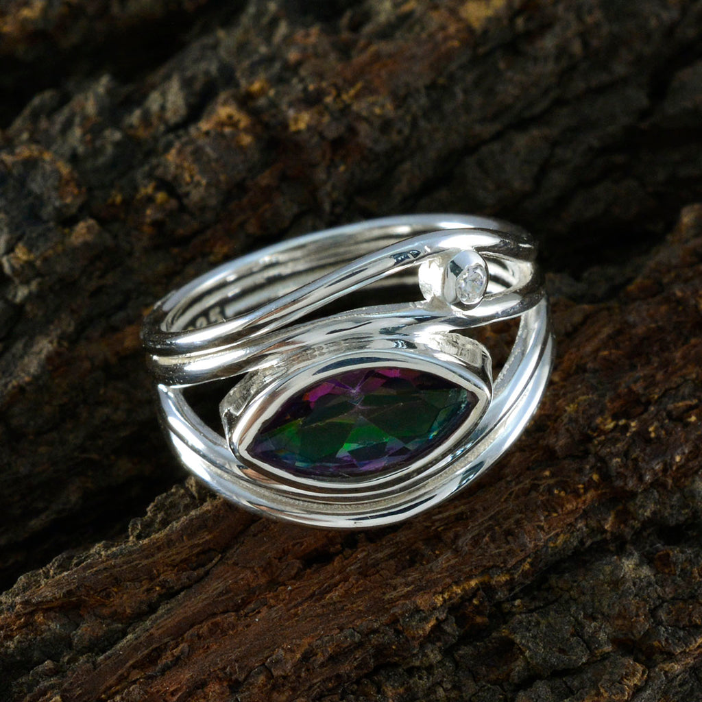 Mystic Quartz Toi et Moi Russian 925 Sterling Silver multicolor Gems Tiny Feminine Ring Jewellery