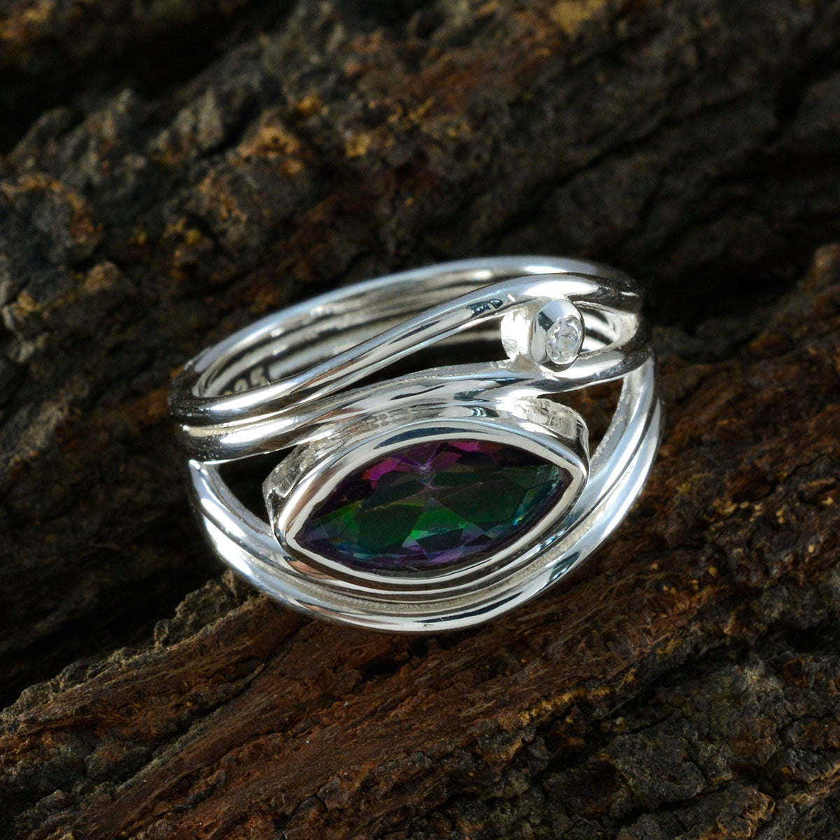 Mystic Quartz Toi et Moi Russian 925 Sterling Silver multicolor Gems Tiny Feminine Ring Jewellery