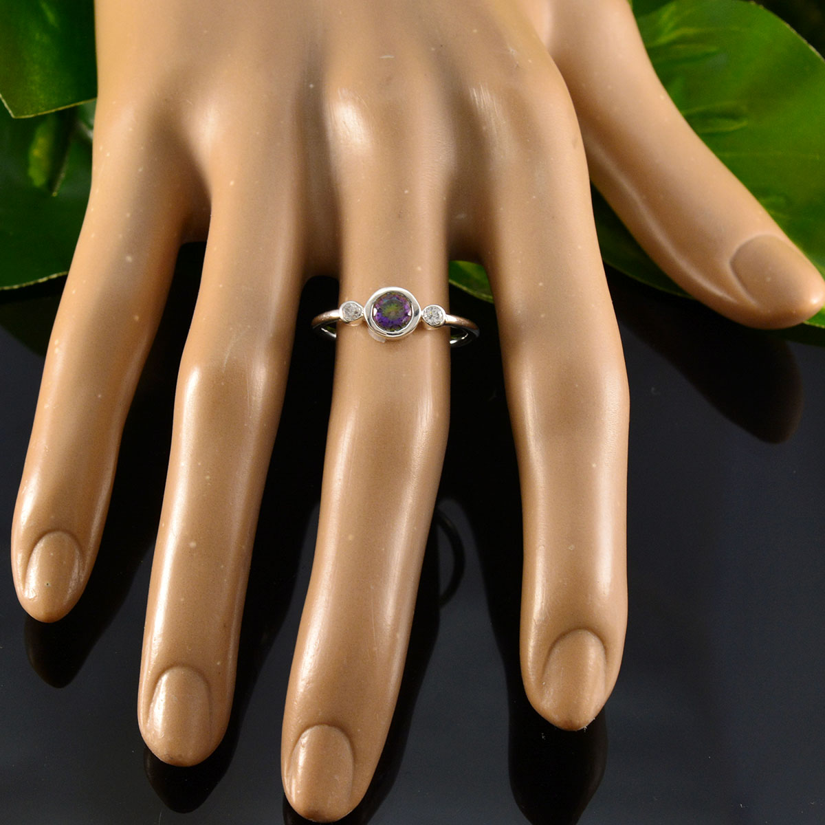 Mystic Quartz Trilogy Japanese 925 Silver multicolor Gemstones Elegant  Graceful Ring Jewellery