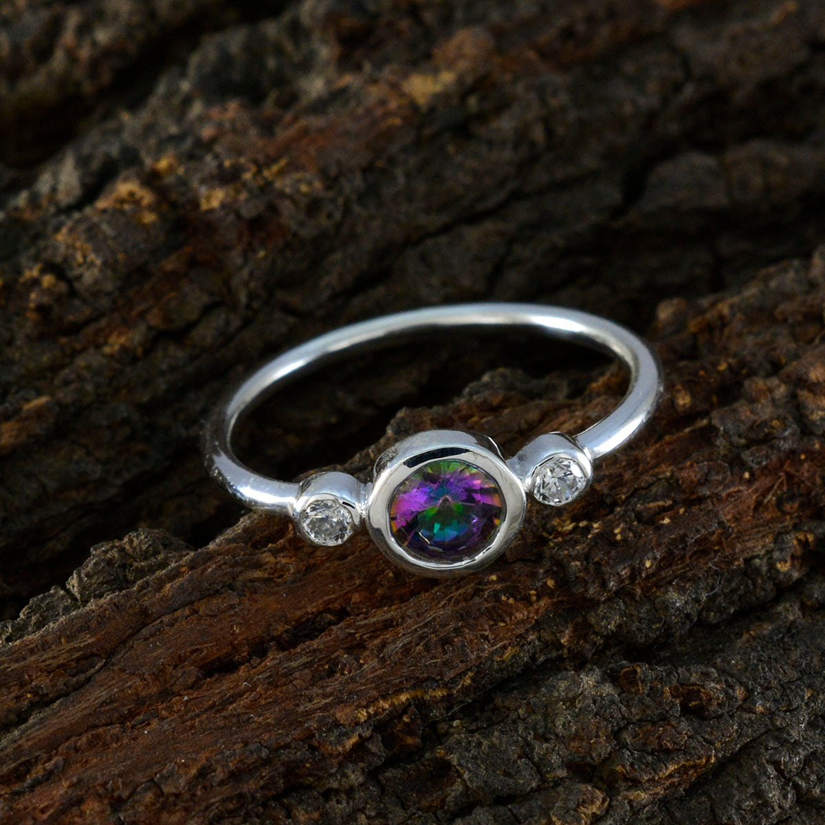 Mystic Quartz Trilogy Japanese 925 Silver multicolor Gemstones Elegant  Graceful Ring Jewellery