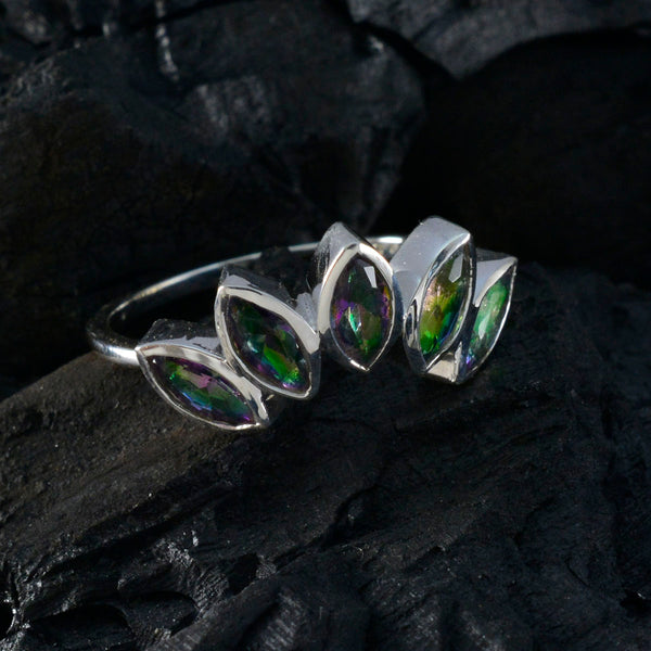 Mystic Quartz Penta Korean 925 Sterling Silver multicolor Gems Delicate crown Ring Jewellery