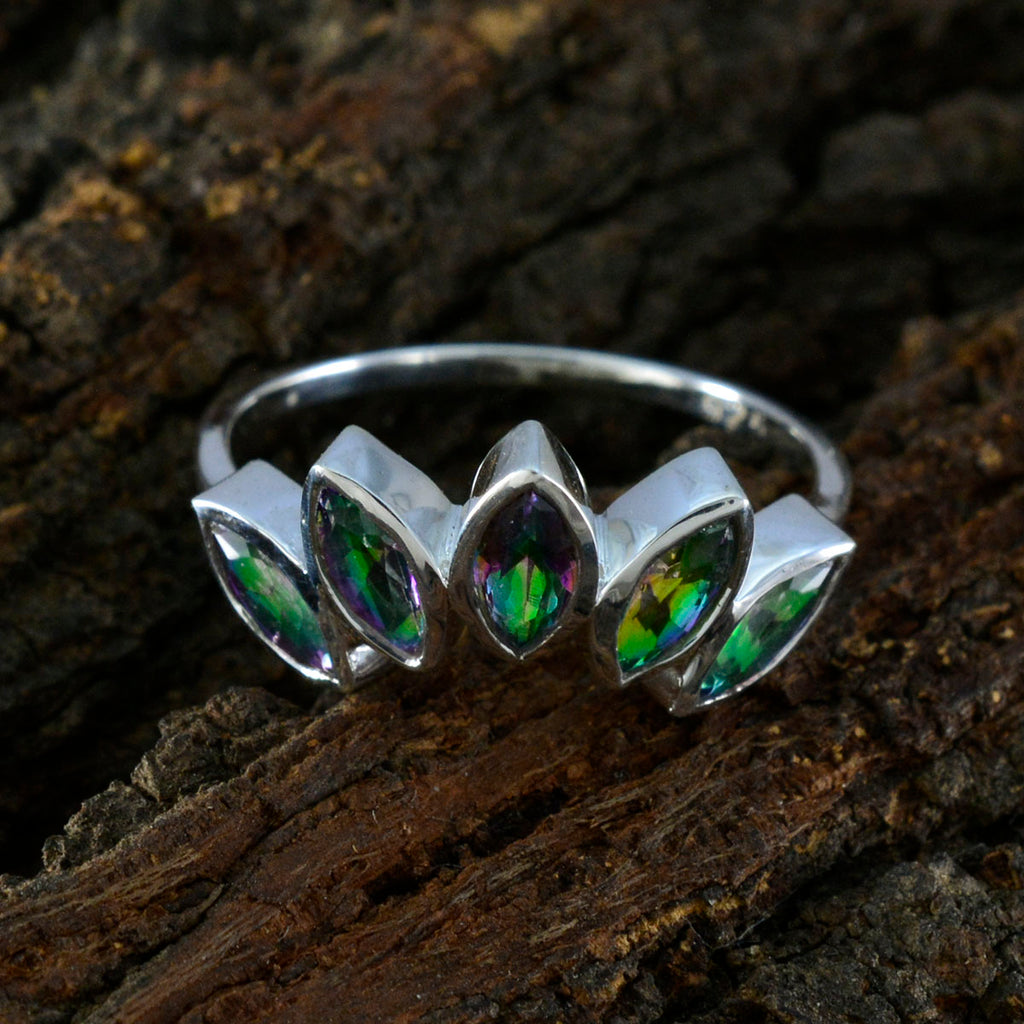 Mystic Quartz Penta Korean 925 Sterling Silver multicolor Gems Delicate crown Ring Jewellery