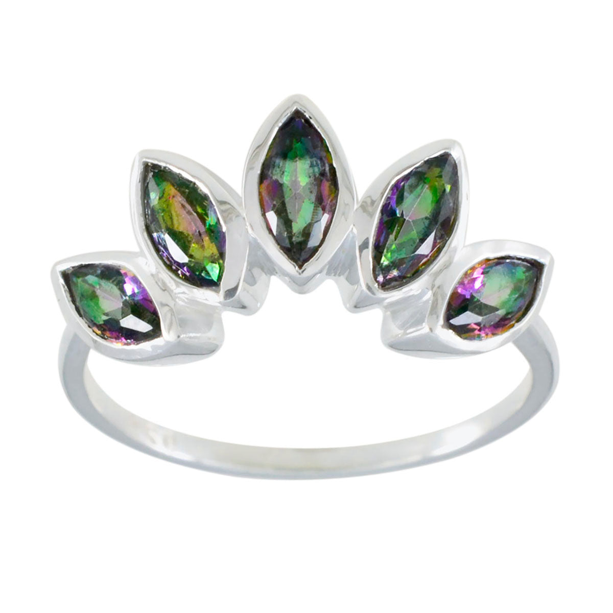 Mystic Quartz Penta Korean 925 Sterling Silber mehrfarbige Edelsteine Zarte Krone Ring Schmuck