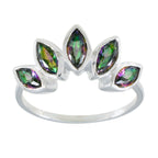 Mystic Quartz Penta Korean 925 Sterling Silver multicolor Gems Delicate crown Ring Jewellery