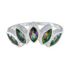 Mystic Quartz Penta Korean 925 Sterling Silver multicolor Gems Delicate crown Ring Jewellery