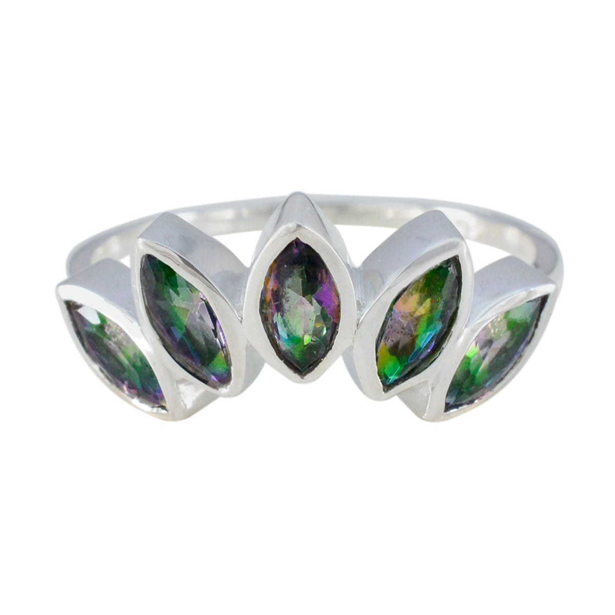 Mystic Quartz Penta Korean 925 Sterling Silver multicolor Gems Delicate crown Ring Jewellery