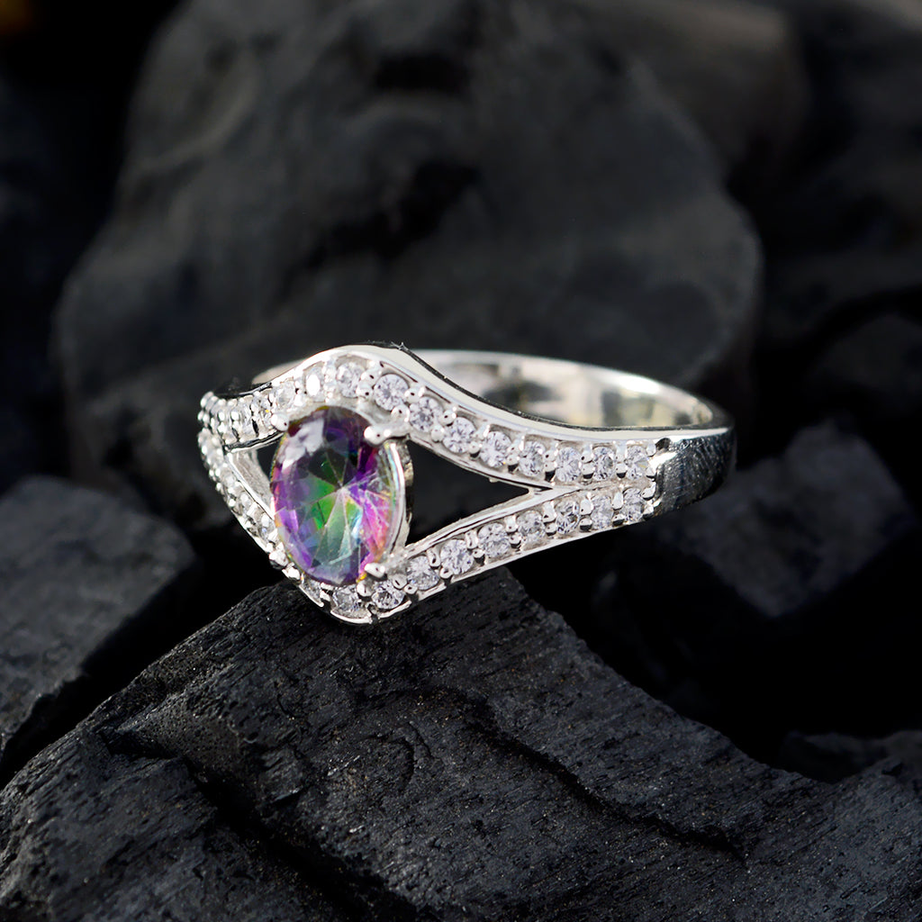 Mystic Quartz Halo African 925 Sterling Silver multicolor Gemstone Tiny Abstract Ring Jewellery