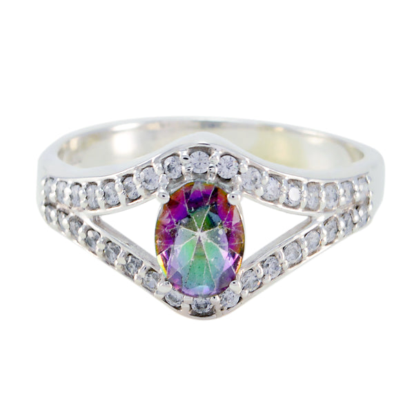 Mystic Quartz Halo African 925 Sterling Silver multicolor Gemstone Tiny Abstract Ring Jewellery