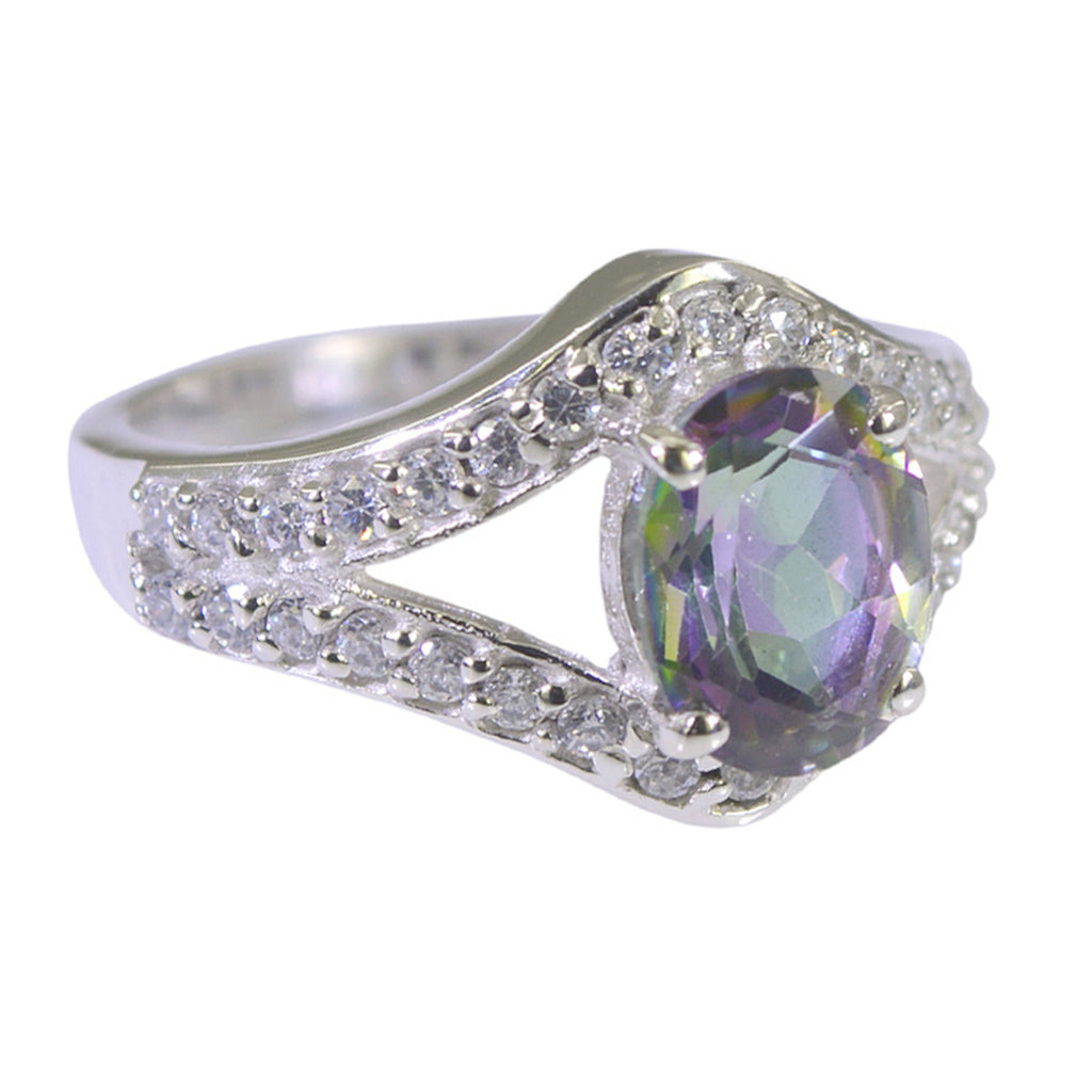 Mystic Quartz Halo African 925 Sterling Silver multicolor Gemstone Tiny Abstract Ring Jewellery