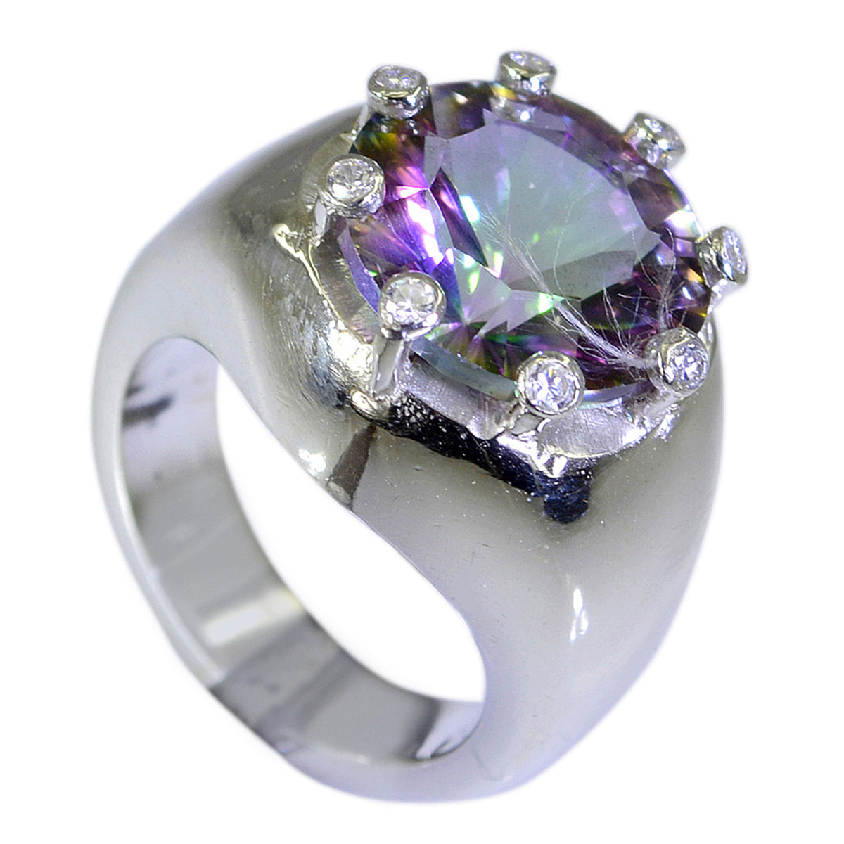 Mystic Quartz Halo Afrikansk 925 Sterling Silver flerfärgad ädelsten Mångsidig abstrakt ring smycke Sekundär produktbild