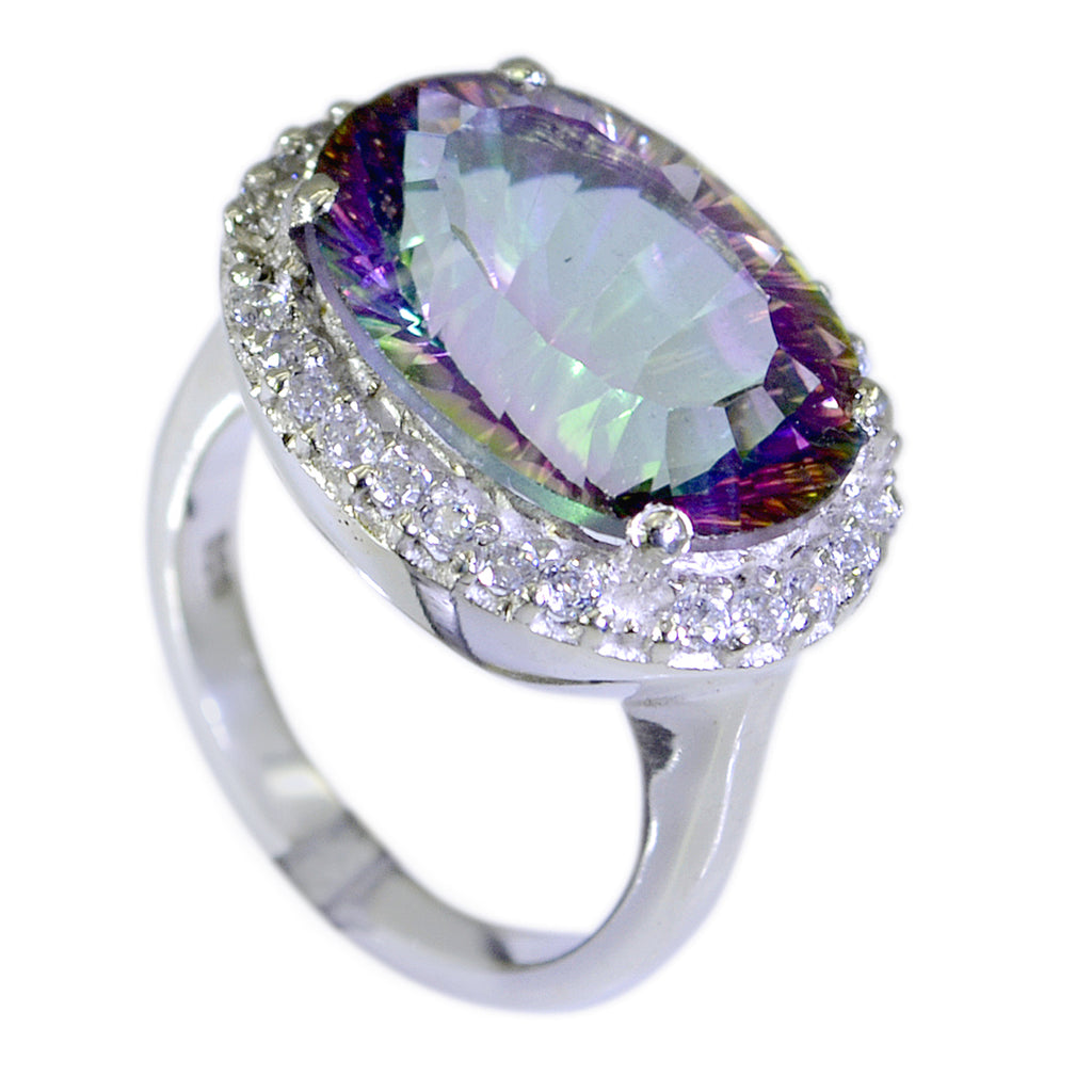 Mystic Quartz Halo Moroccan Sterling Silver multicolor Gems Versatile Contemporary Ring Jewelry