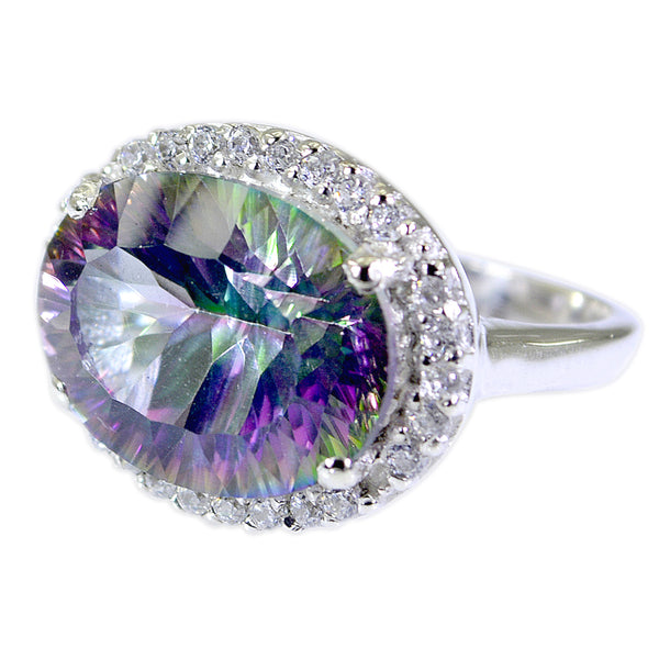 Mystic Quartz Halo Moroccan Sterling Silver multicolor Gems Versatile Contemporary Ring Jewelry