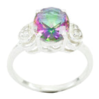 Mystic Quartz Halo Russian Sterling Silver multicolor Gemstone Classic Feminine Ring Jewelry
