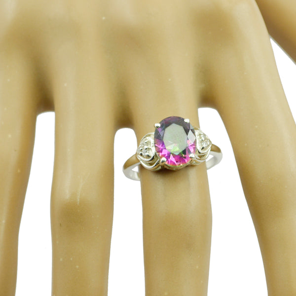 Mystic Quartz Halo Russian Sterling Silver multicolor Gemstone Classic Feminine Ring Jewelry