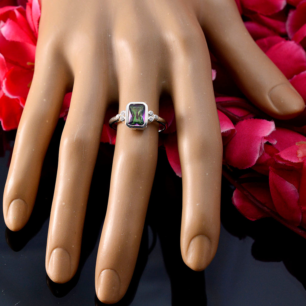 Mystic Quartz Halo Turkish 92.5 Silver multicolor Gemstone Dainty Feminine Ring Jewellery