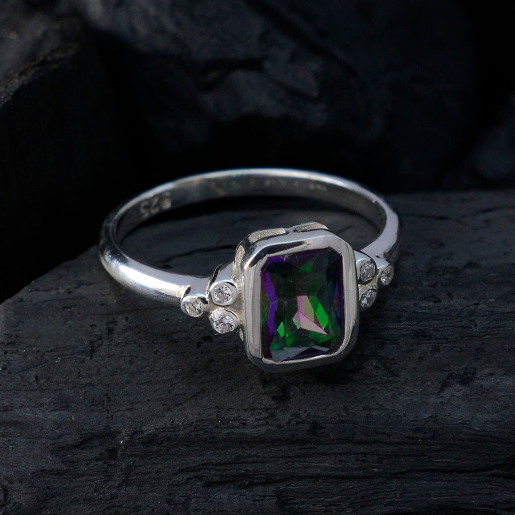 Mystic Quartz Halo Turkish 92.5 Silver multicolor Gemstone Dainty Feminine Ring Jewellery