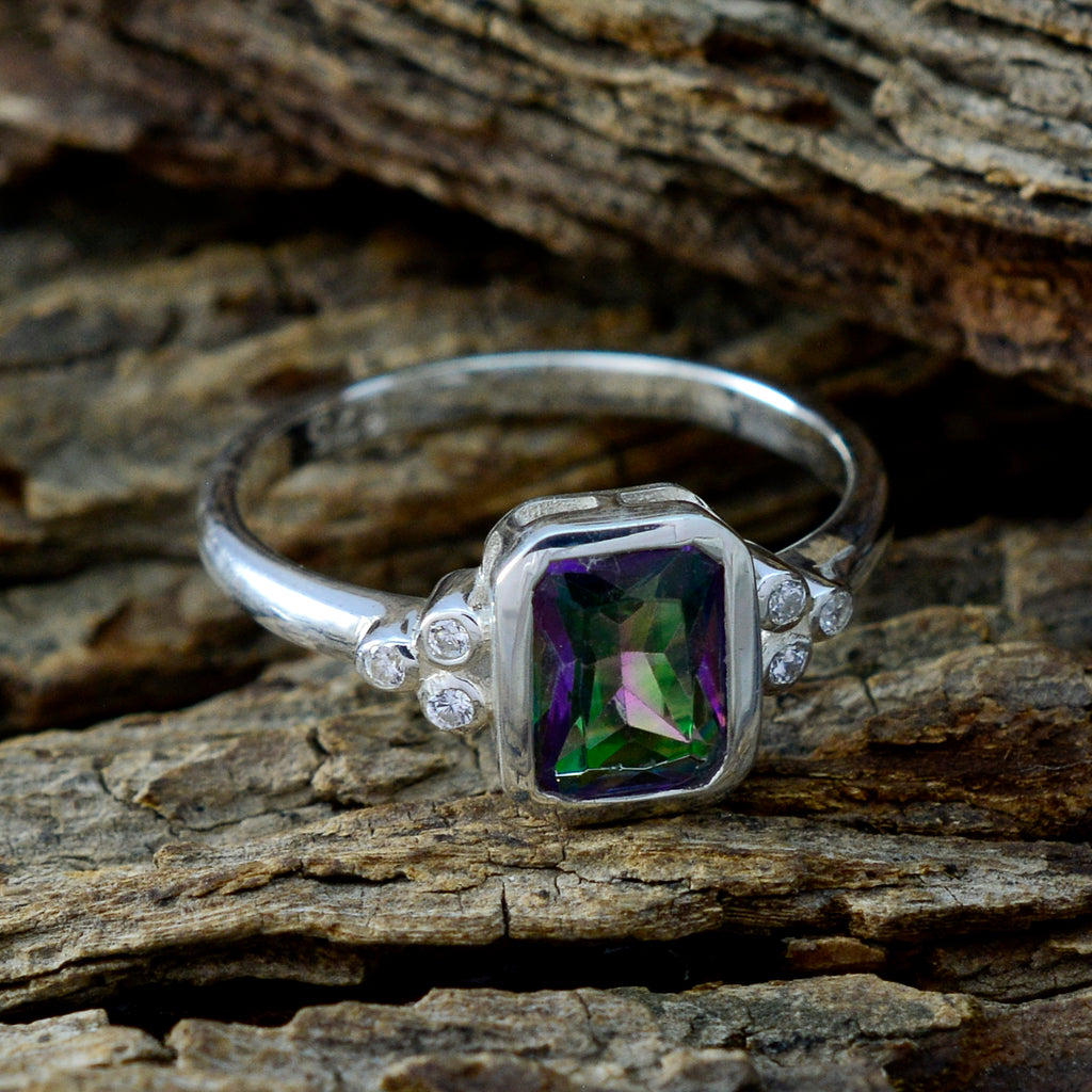 Mystic Quartz Halo Turkish 92.5 Silver multicolor Gemstone Dainty Feminine Ring Jewellery
