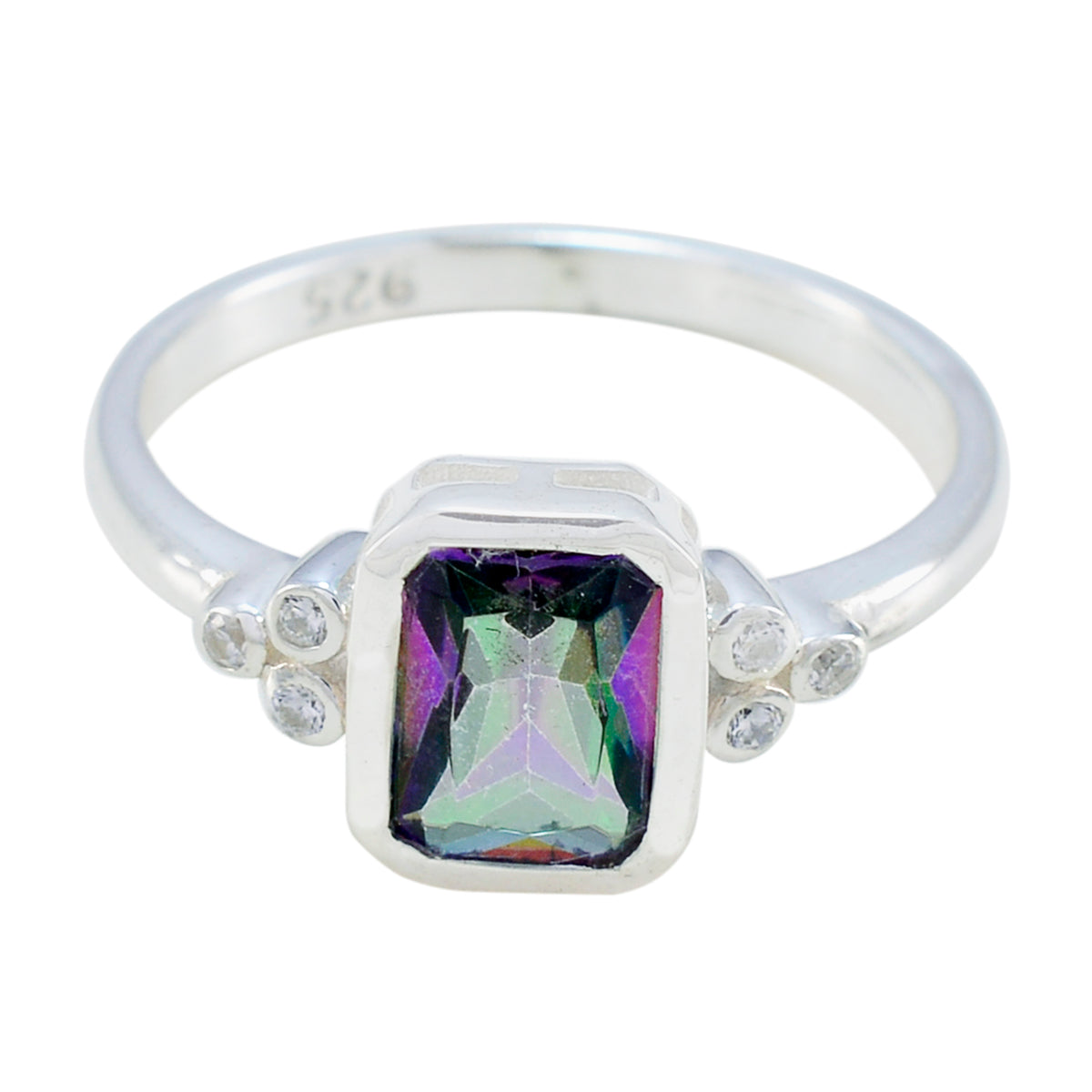 Mystic Quartz Halo Turkish 92.5 Silver multicolor Gemstone Dainty Feminine Ring Jewellery