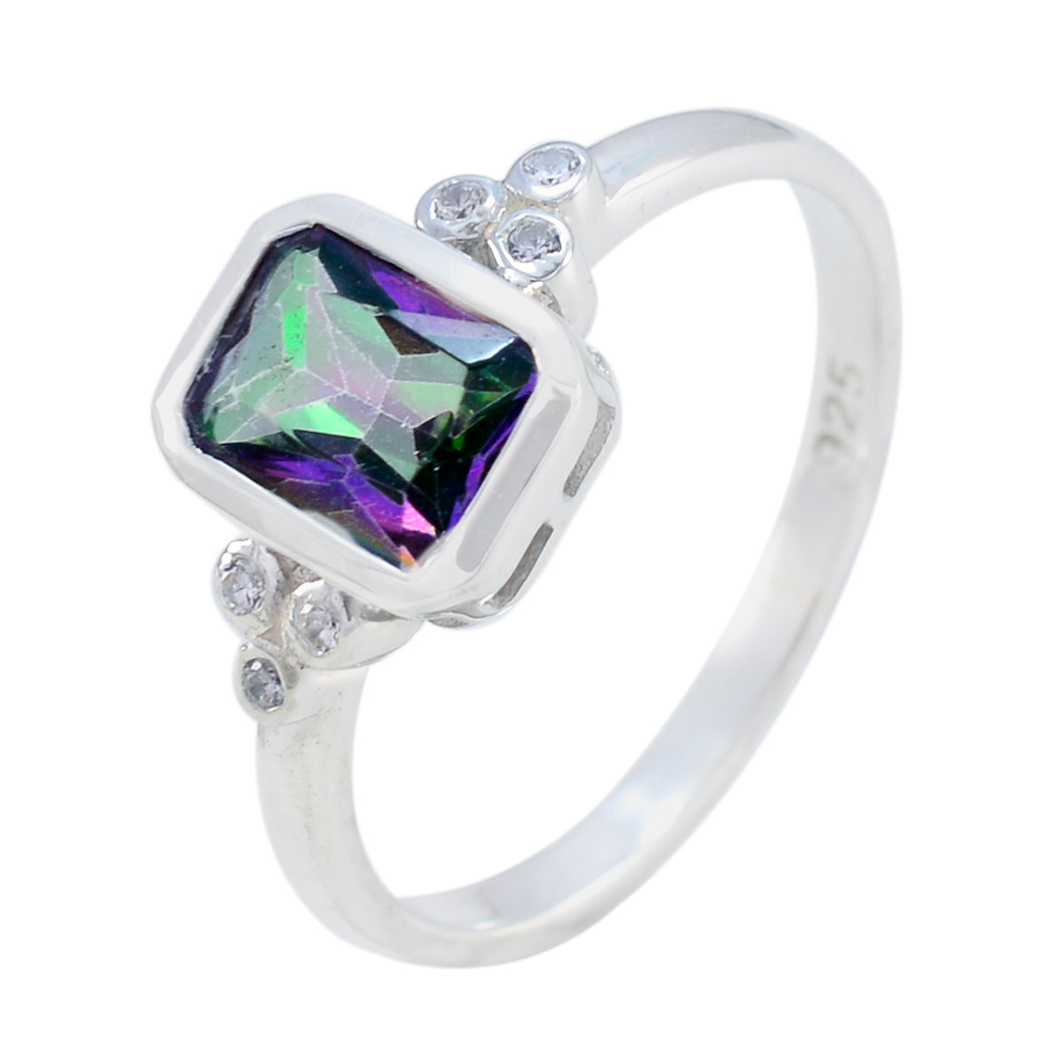 Mystic Quartz Halo Turkish 92.5 Silver multicolor Gemstone Dainty Feminine Ring Jewellery